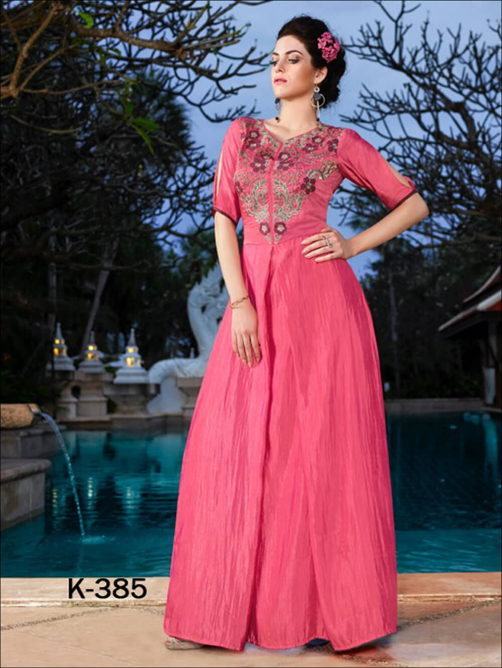 385Pink Designer Party Wear Stitched Gowns