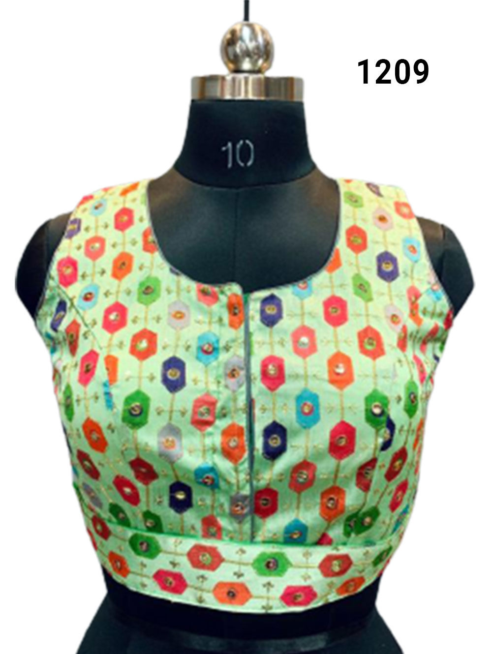 LightGreen Floral Printed Sequence Blouse