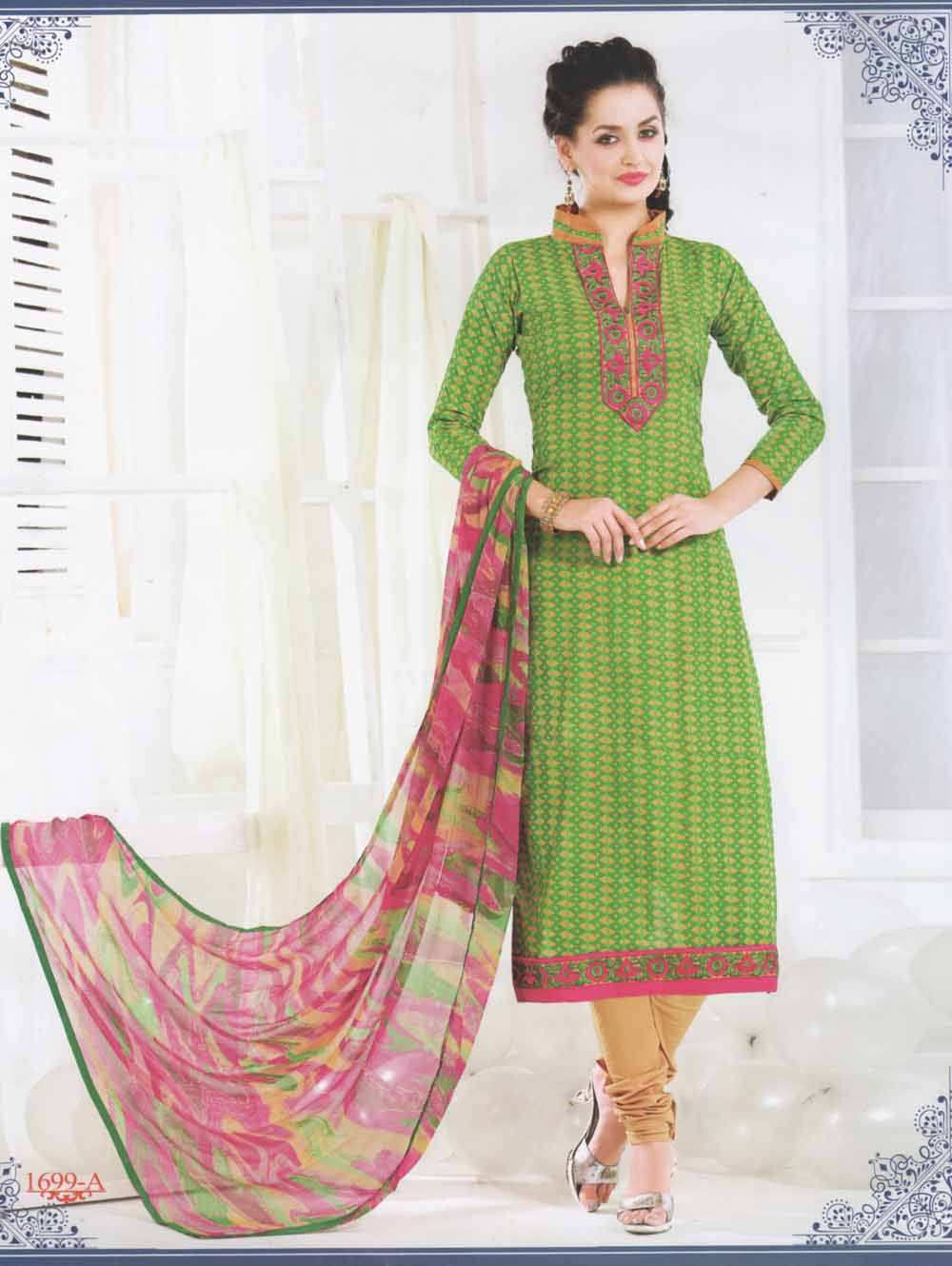 1699A Green and Orange Cotton Straight Suit