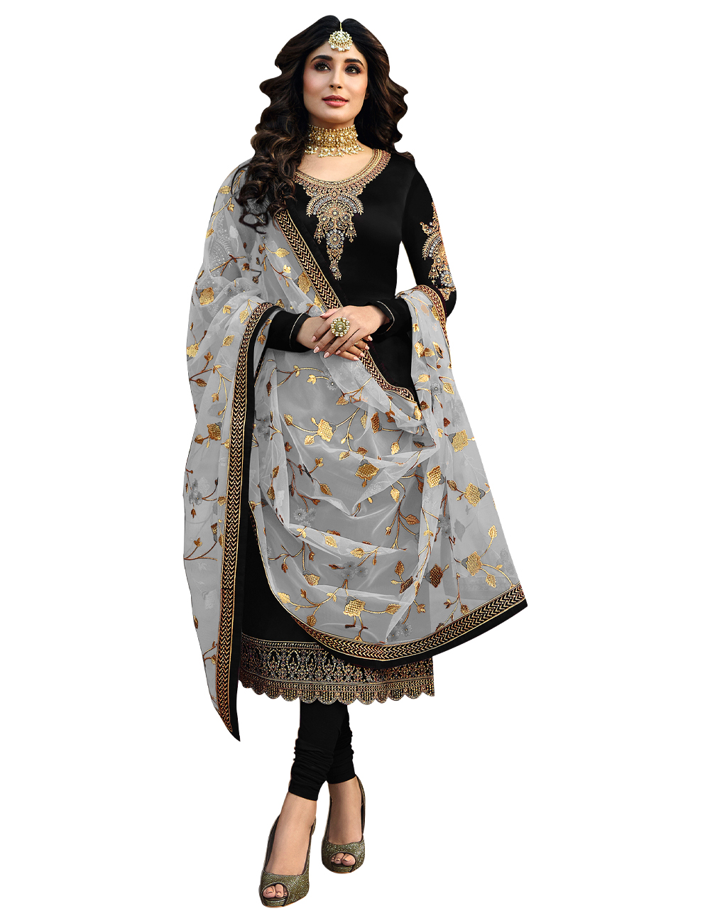 Black Satin Georgette Suit