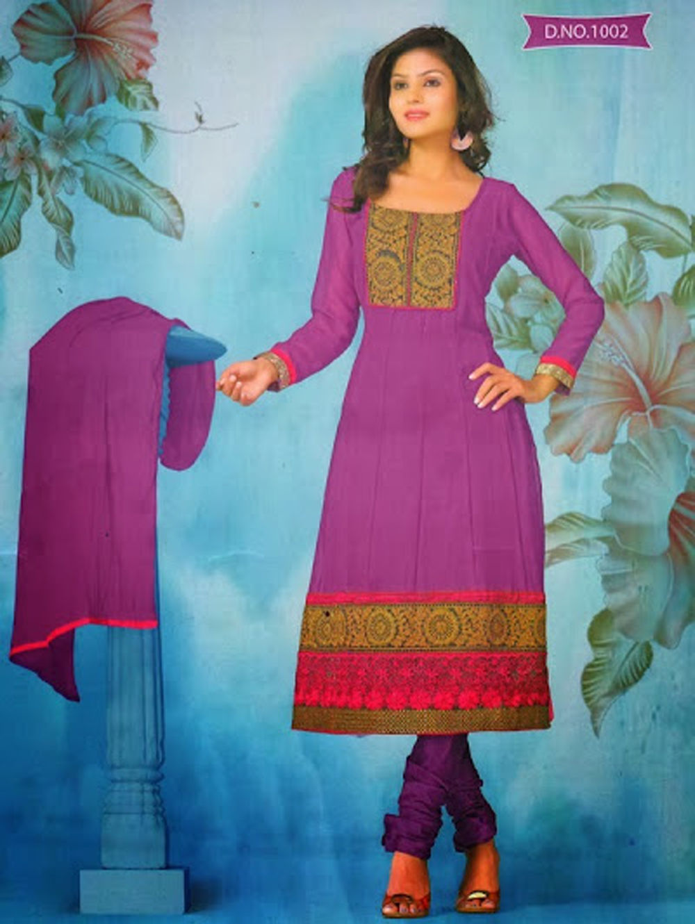 1002 Purple and Deep Pink Georgette Anarkali Suit