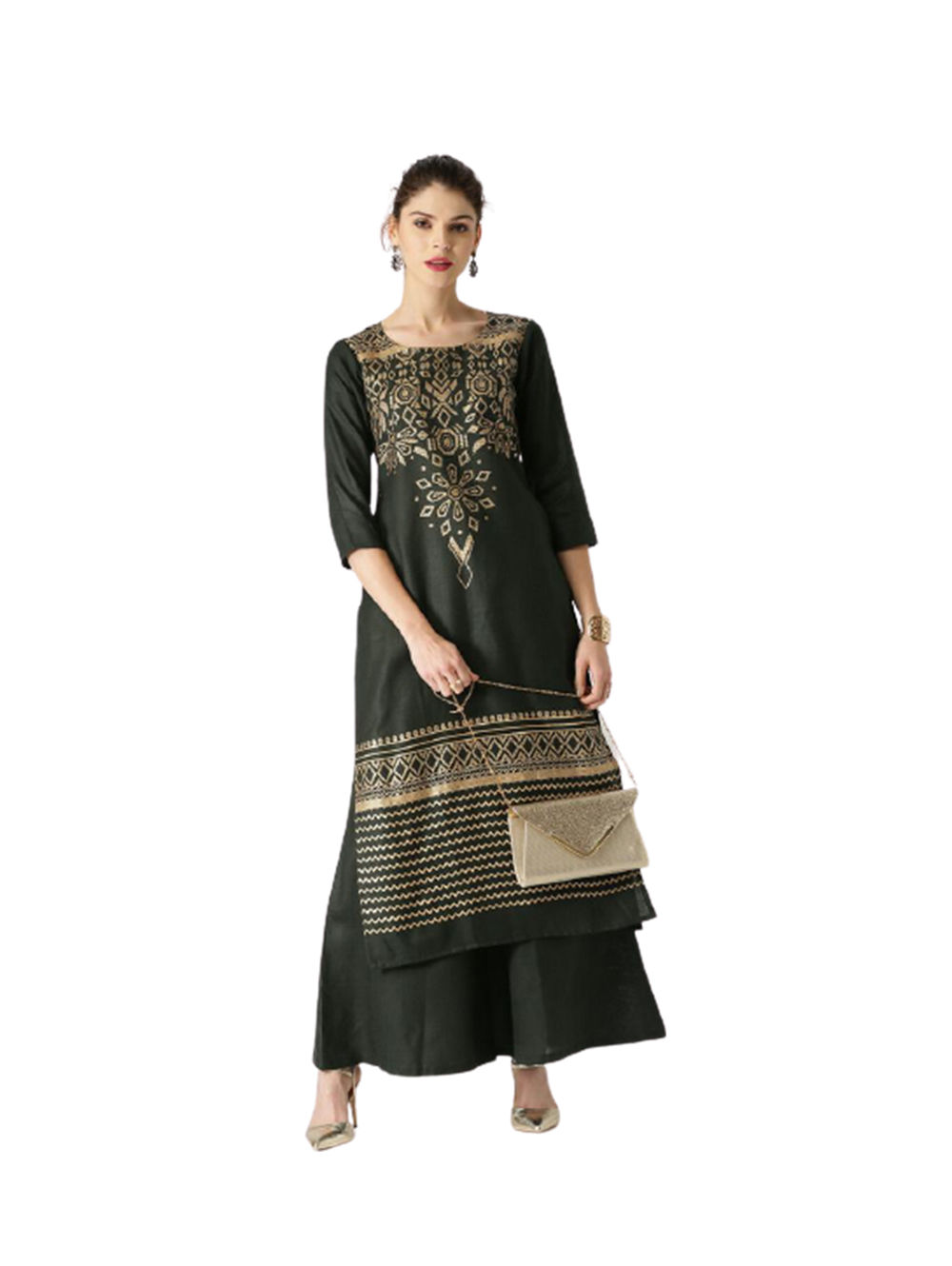 Black Gold Print Kurti With Plazo