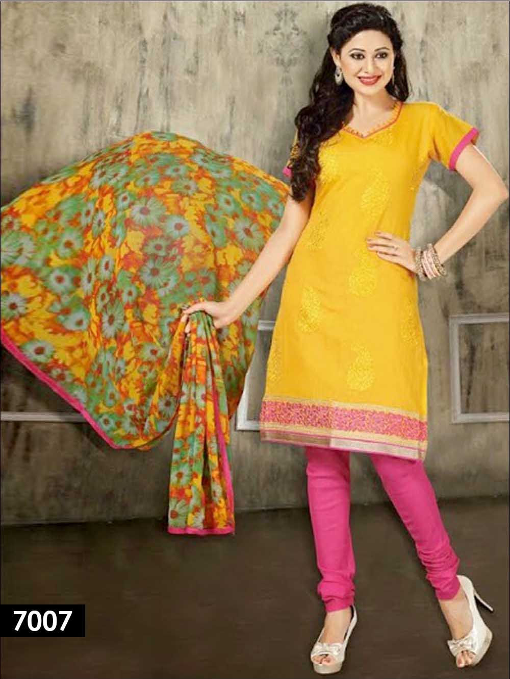 7007 Yellow Chudidar Suit