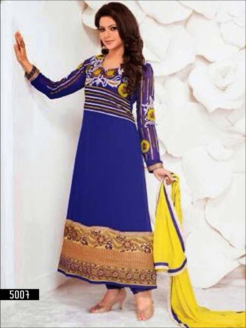 5007 Navy Blue and Yellow Georgette Anarkali Suit