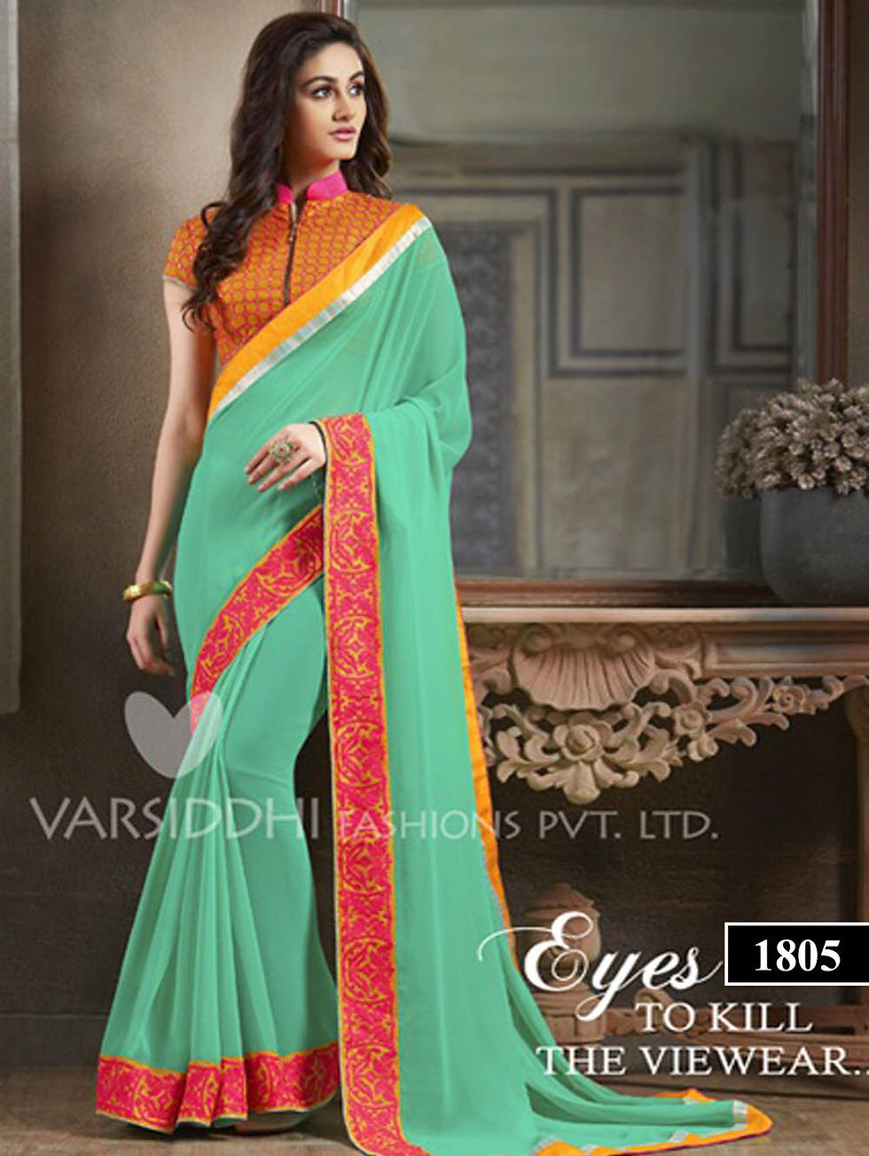 1805 Aqua Green Georgette Designer Saree