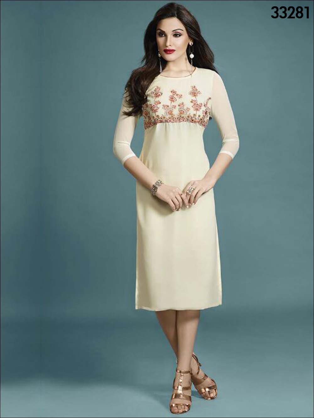 33281 White Designer Stitched Kurti