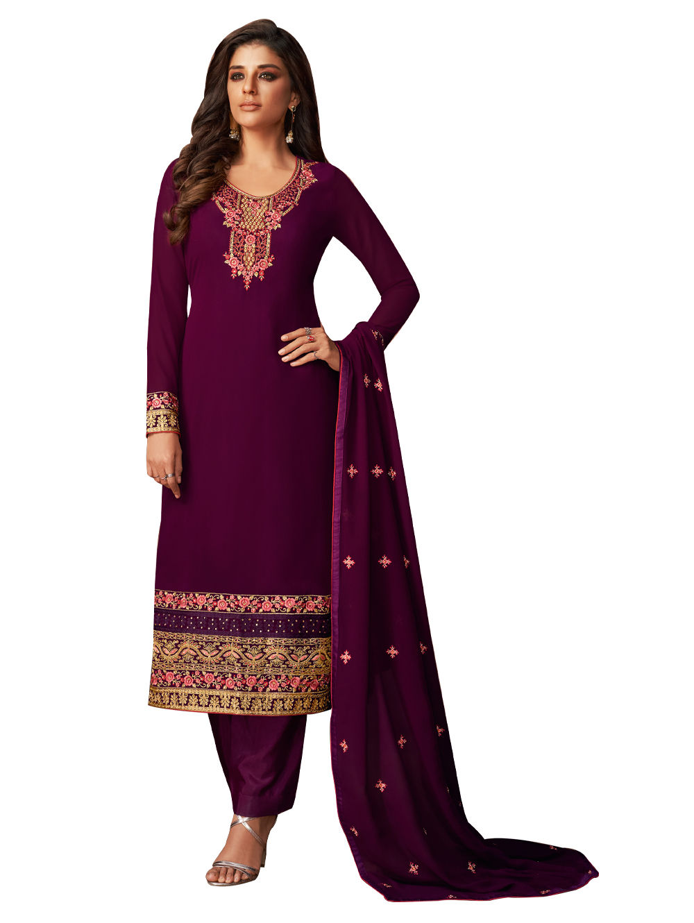 Purple Designer Staright Suit
