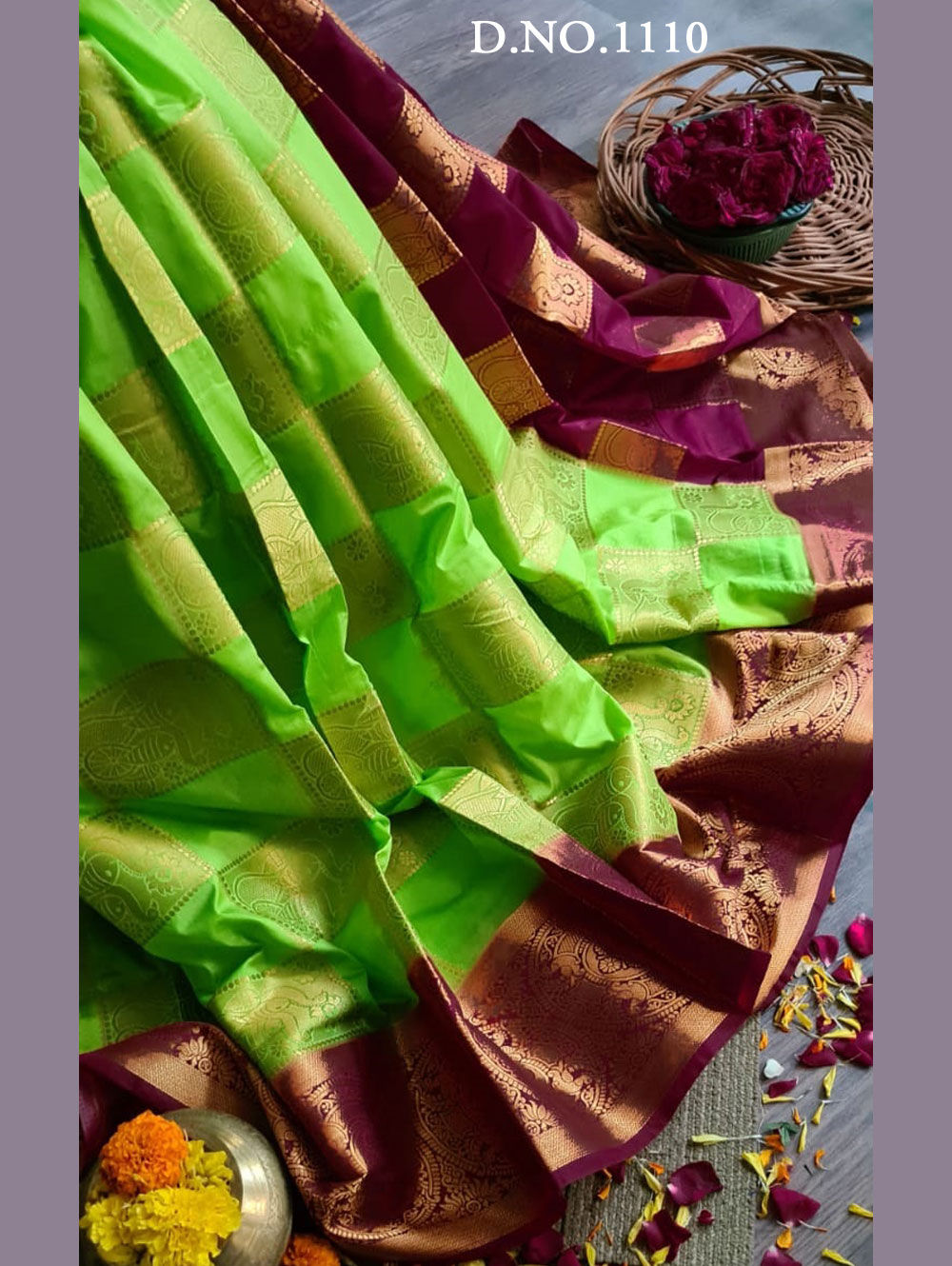 Light Green Nylon Silk Rich pallu Traditional Saree