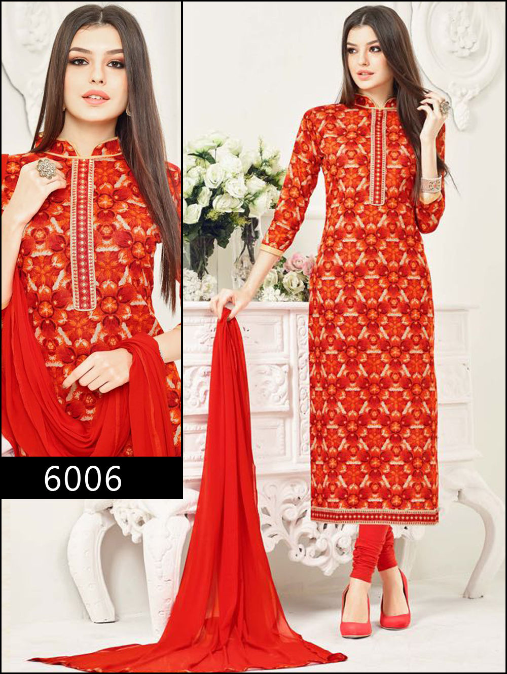 6006Red Designer Straight Suit