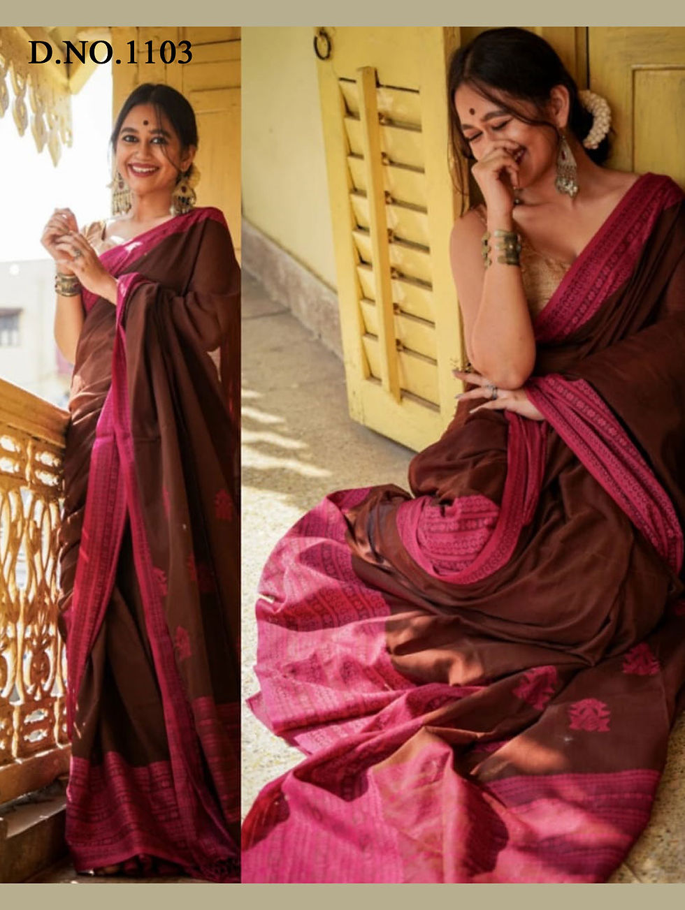 Brown Mal Mal Linen Cotton Saree