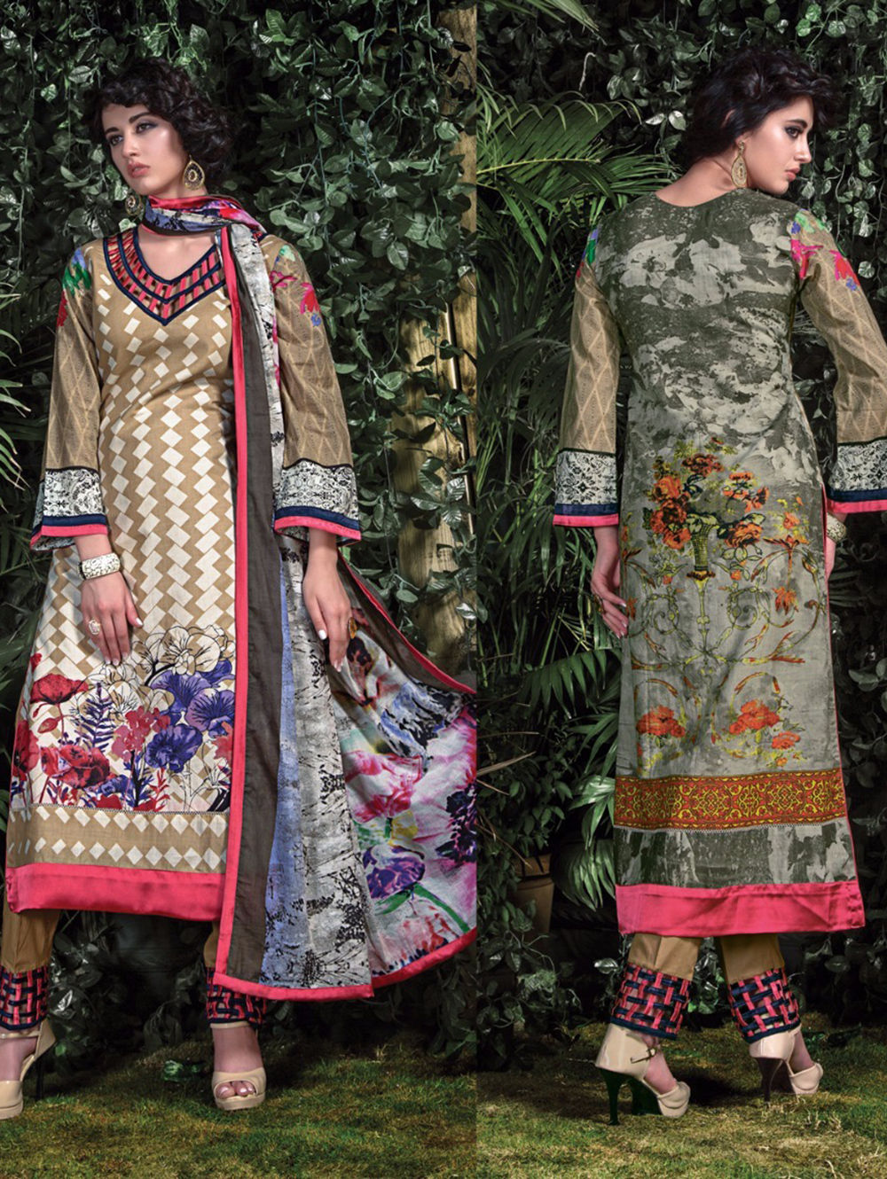 06 Light Brown Cream and Multicolor Straight Suit
