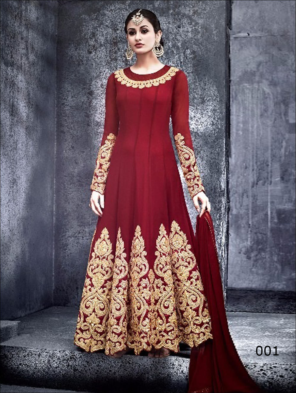 Red Designer Georgette Anarkali Replica Suit