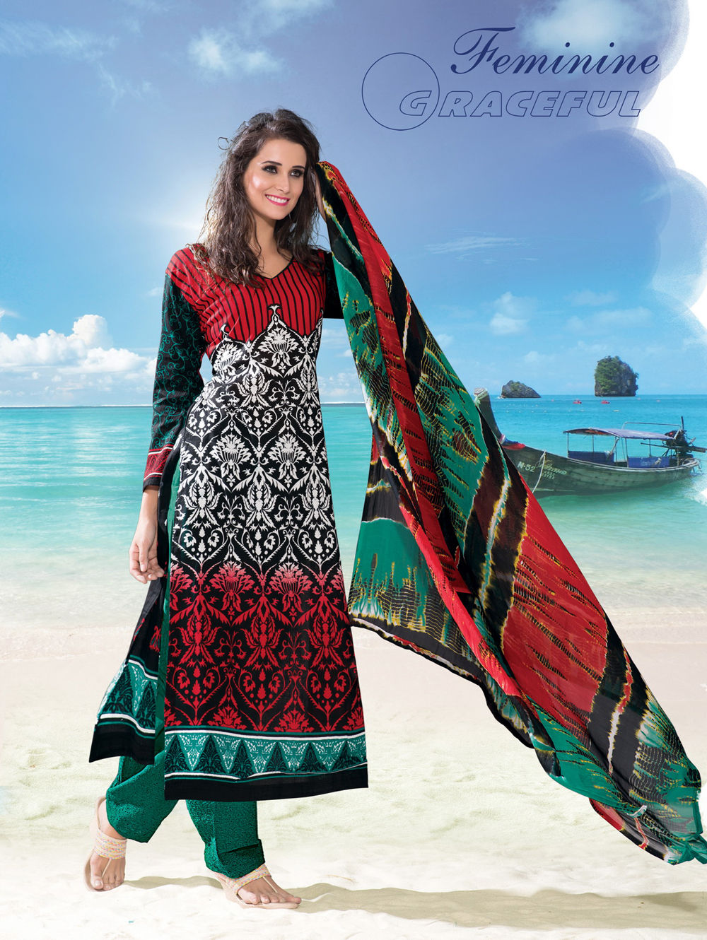 118Red and Green Pakistani Suit