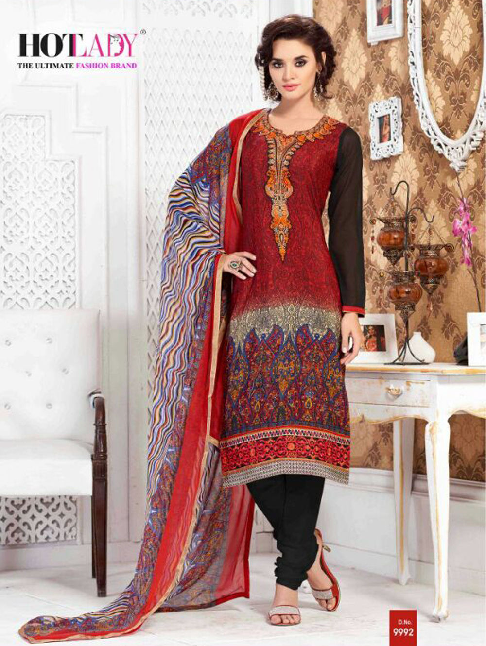 9992Dark Red Exclusive Fancy Designer Straight Suit
