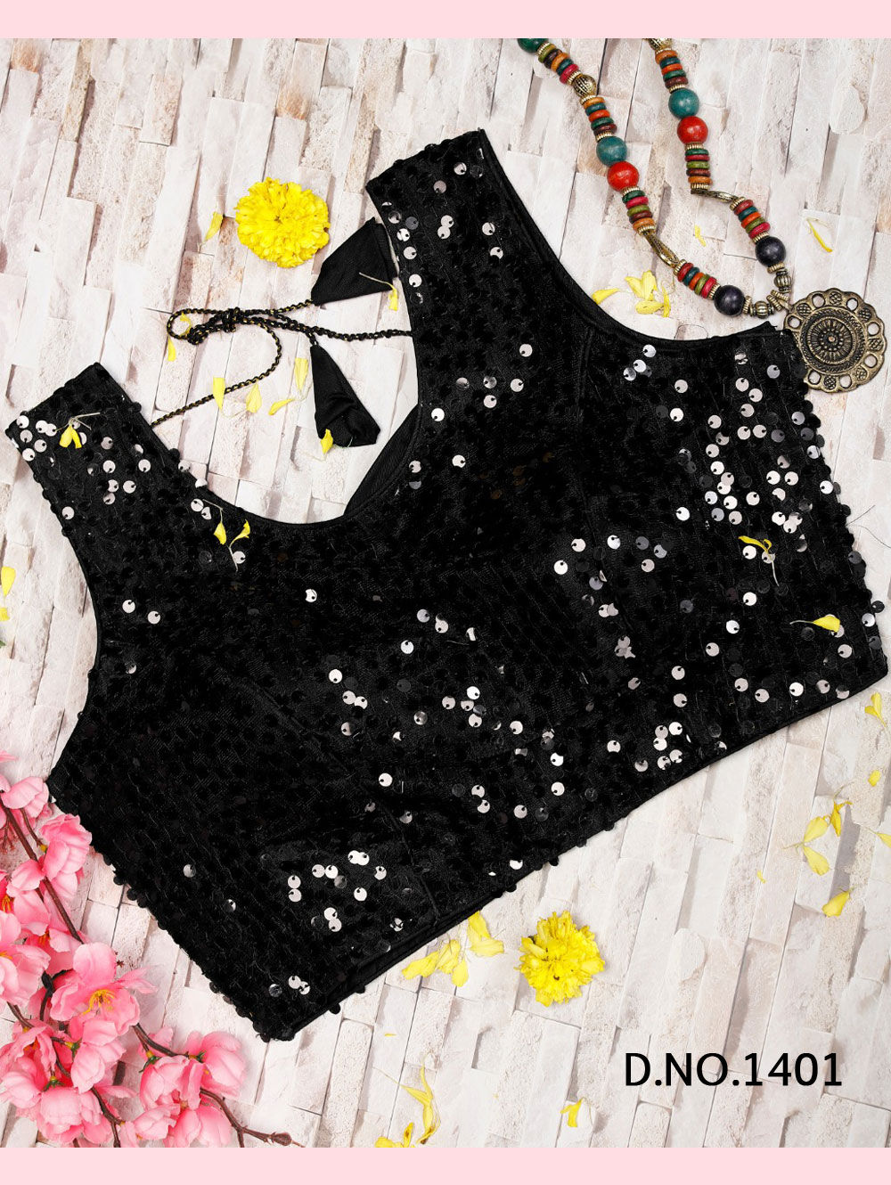 Black Big Sequence Party Wear Blouse