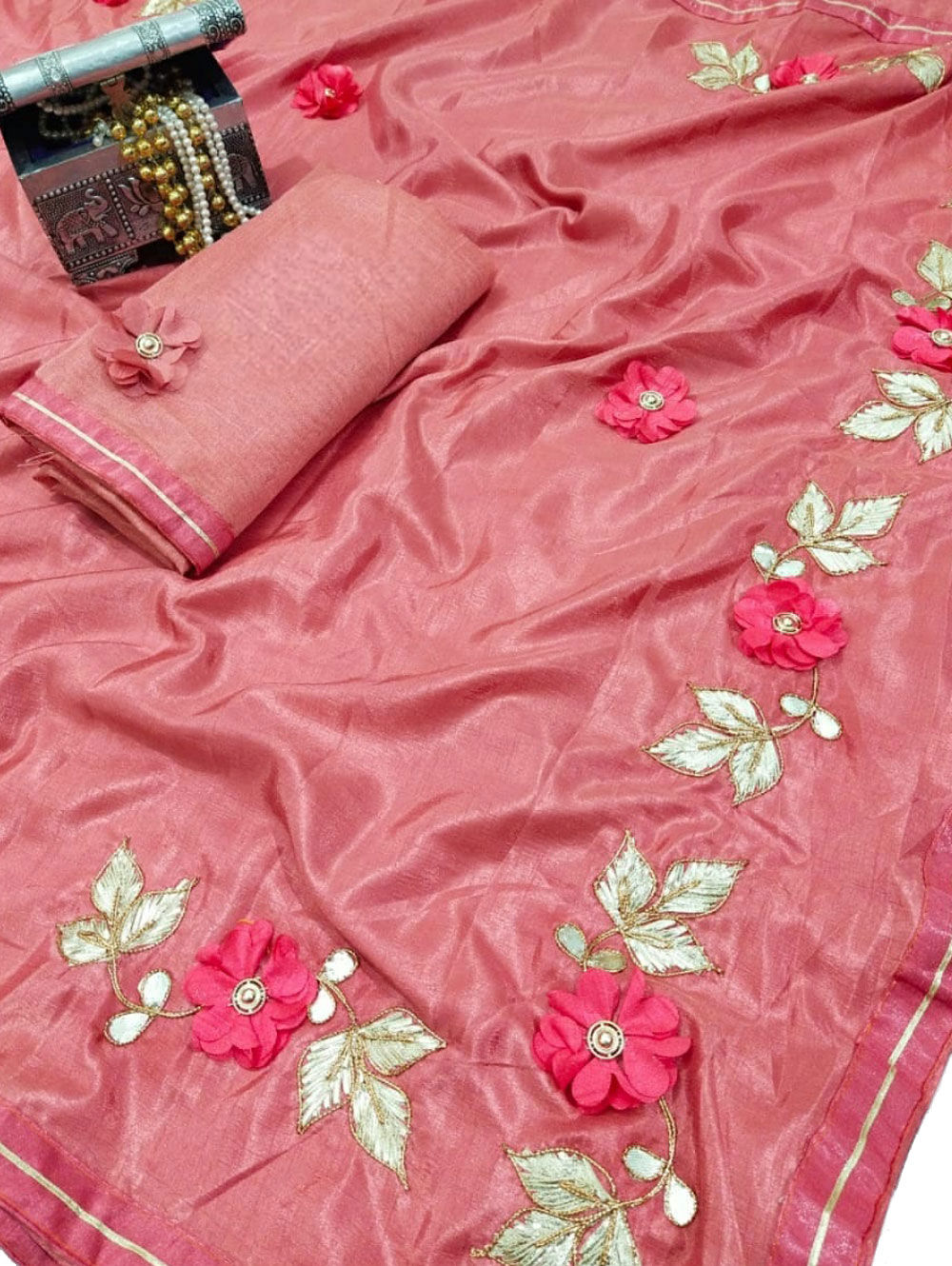 Dark Pink Pure Dola Silk Saree