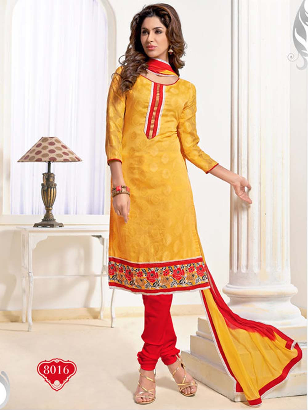 8016 Yellow Designer Straight Suit