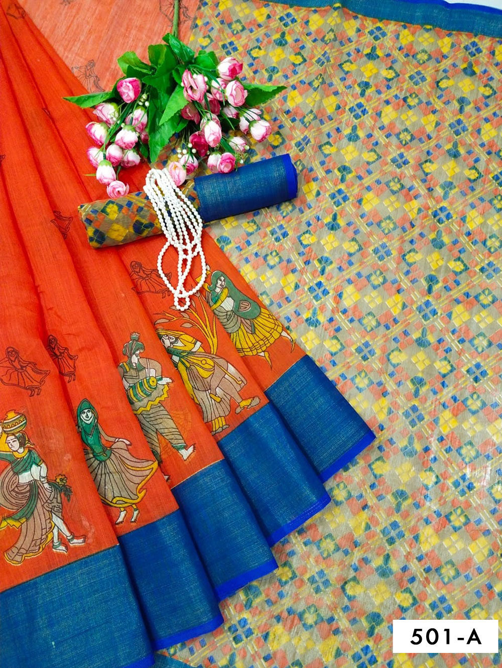 Saffron Digital Printed Soft Cotton Saree