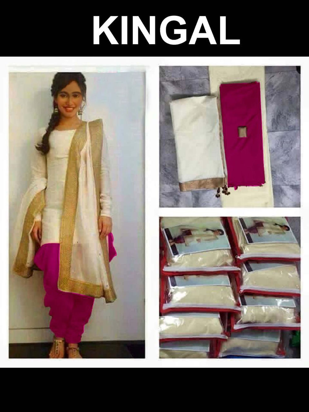 03 Cream and Pink Bhagalpuri Designer Suit