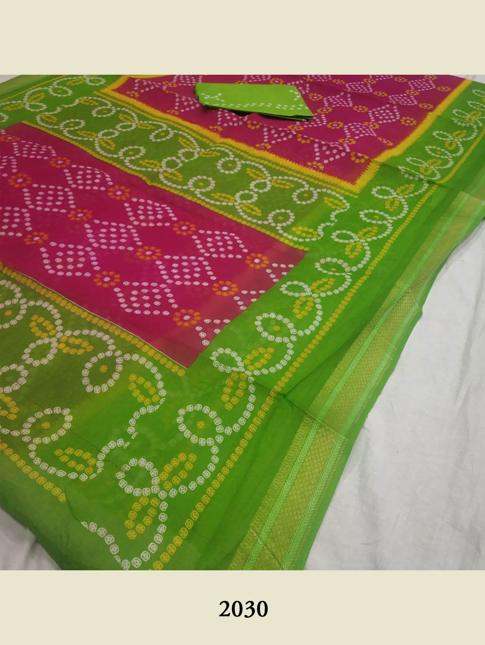 Parrot Green Coloured Bandhani Saree
