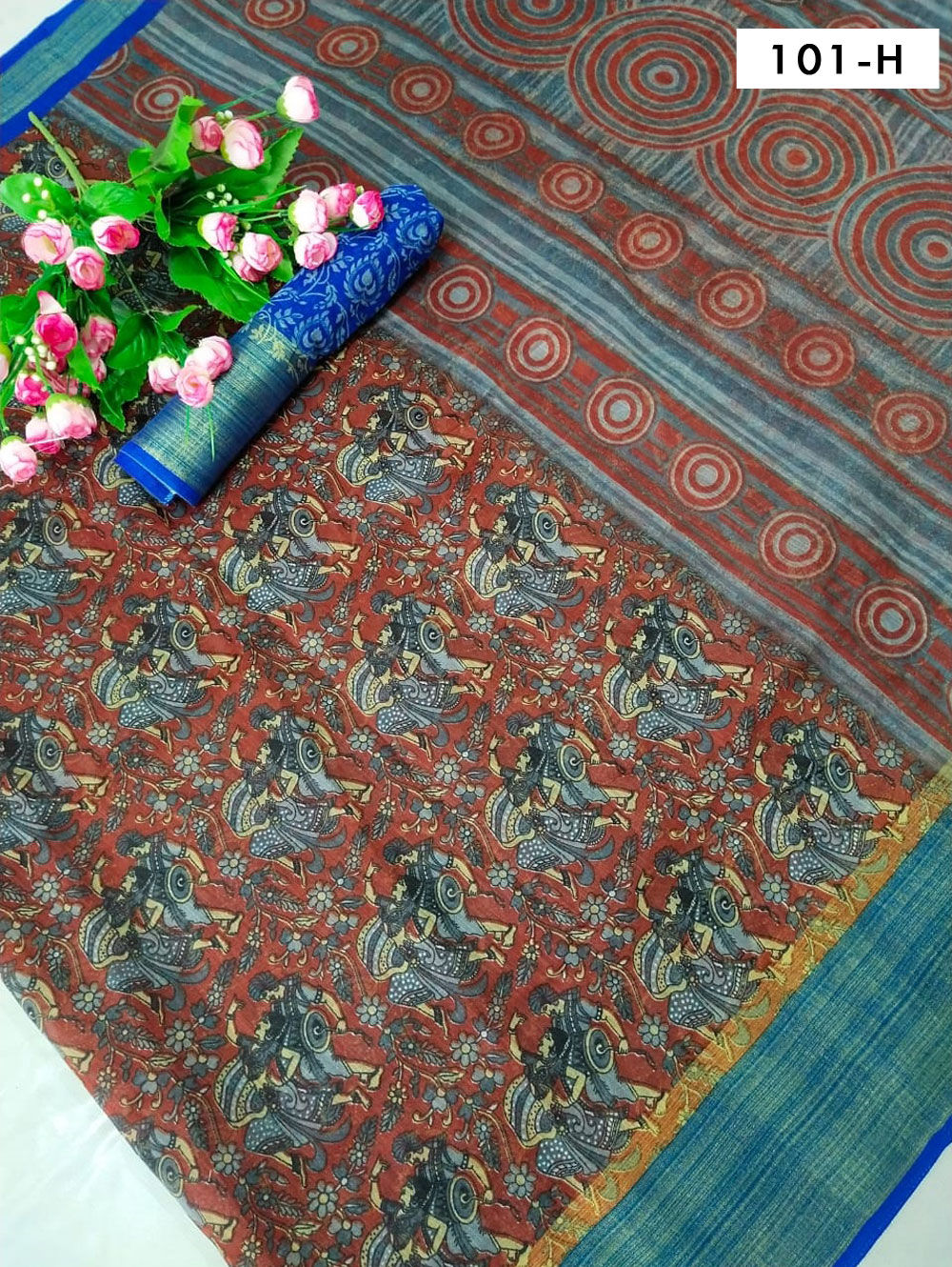 Deep Orange Digital Printed Soft Cotton Saree