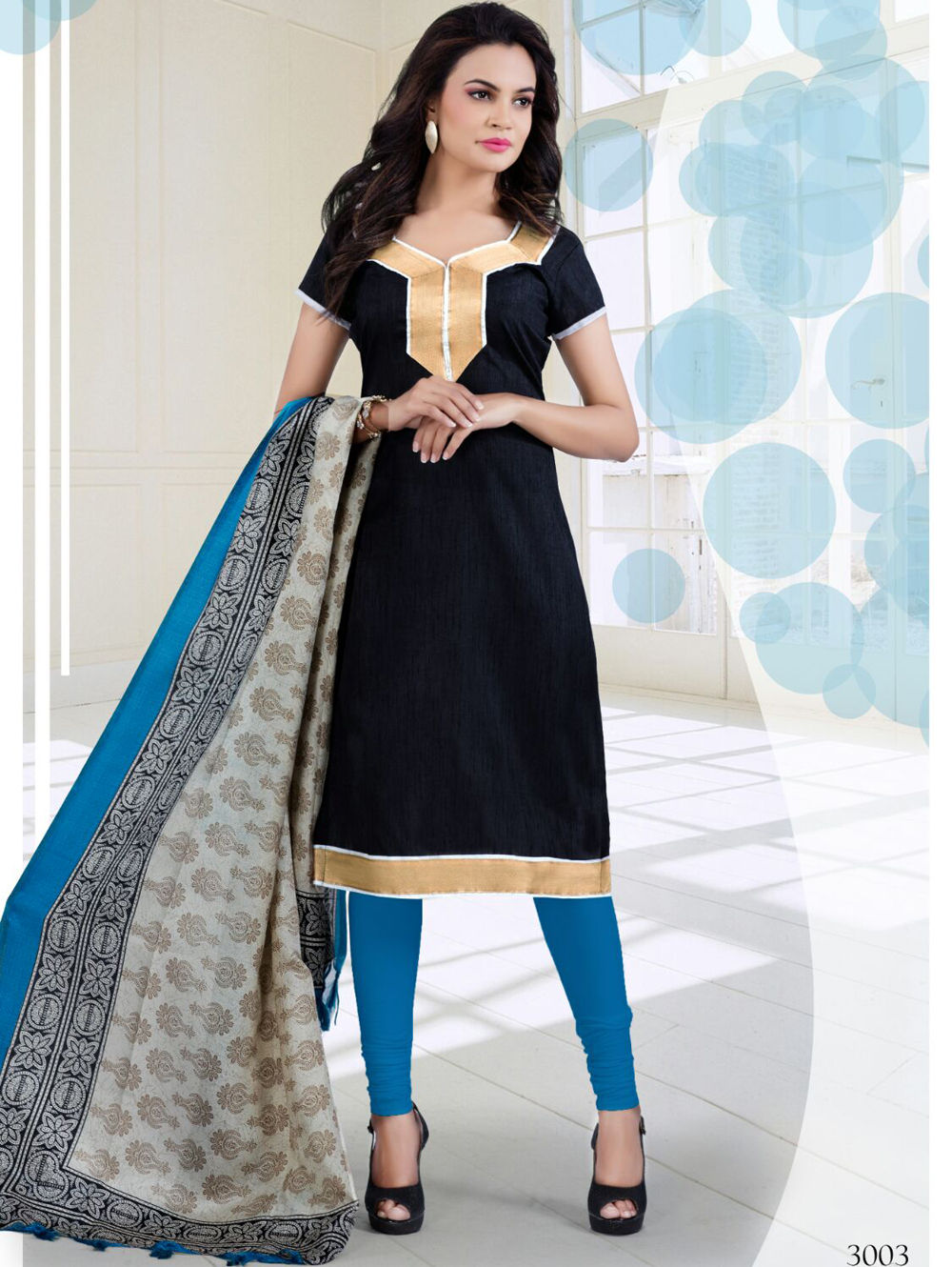 3003Black and Blue Bhagalpuri Daily Wear Chudidar Suit