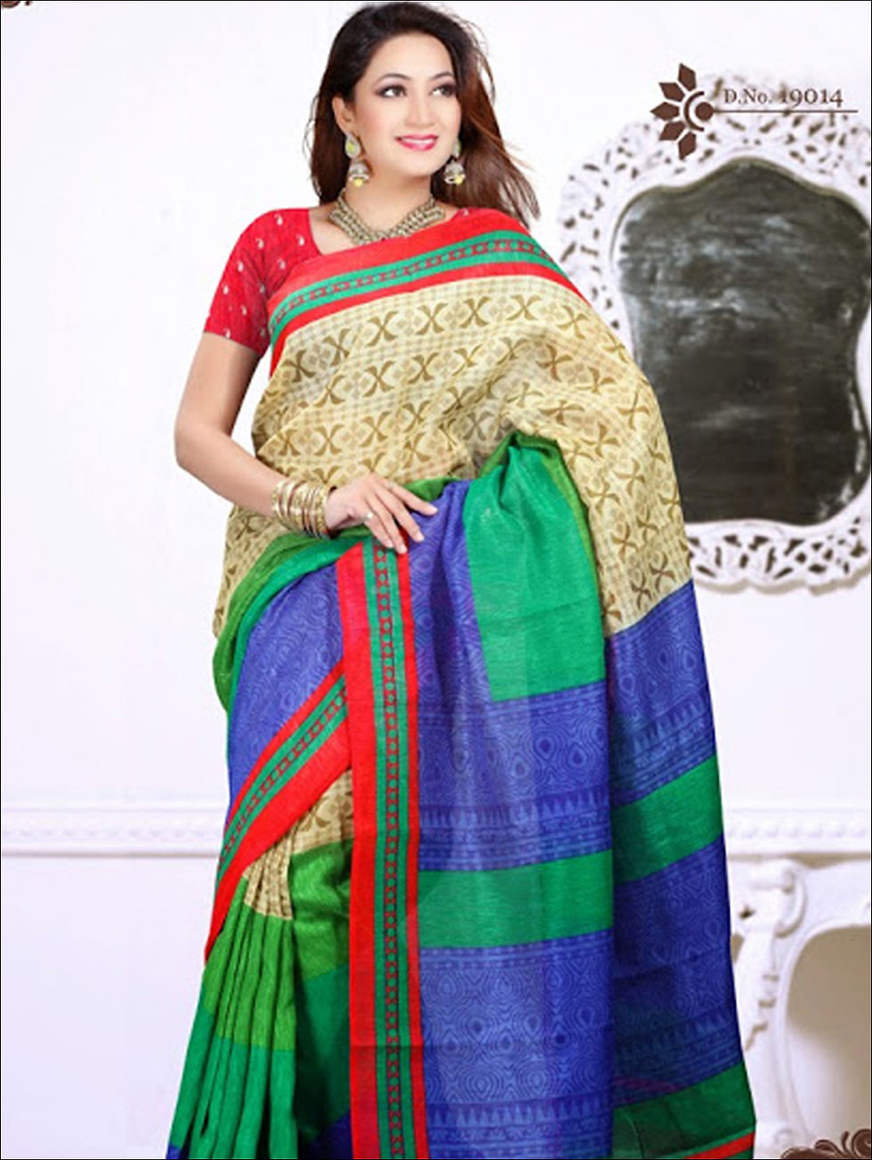19014 Red and Multicolor Daily Wear Cotton Based Saree