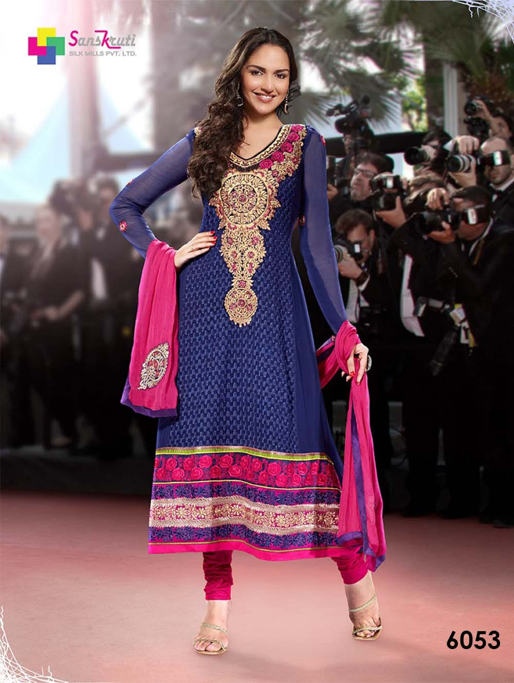 6053 Blue Georgette Straight Suit