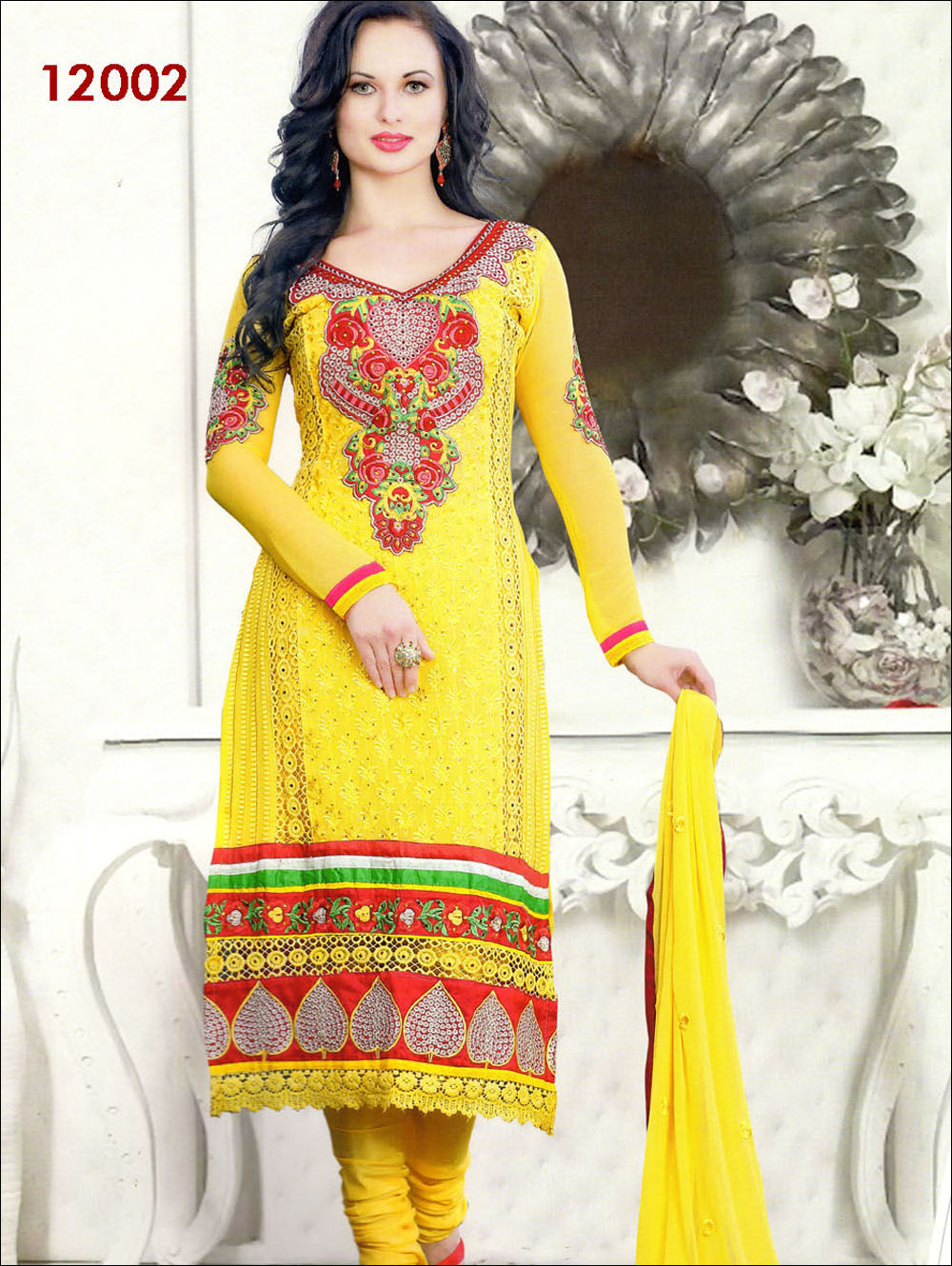 12002Yellow and Red Geogette Straight Suit