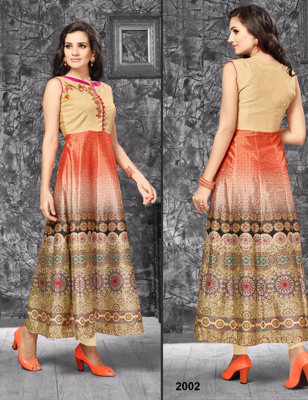 2002 Khaki Latest Designer Party Wear XL Size Kurti