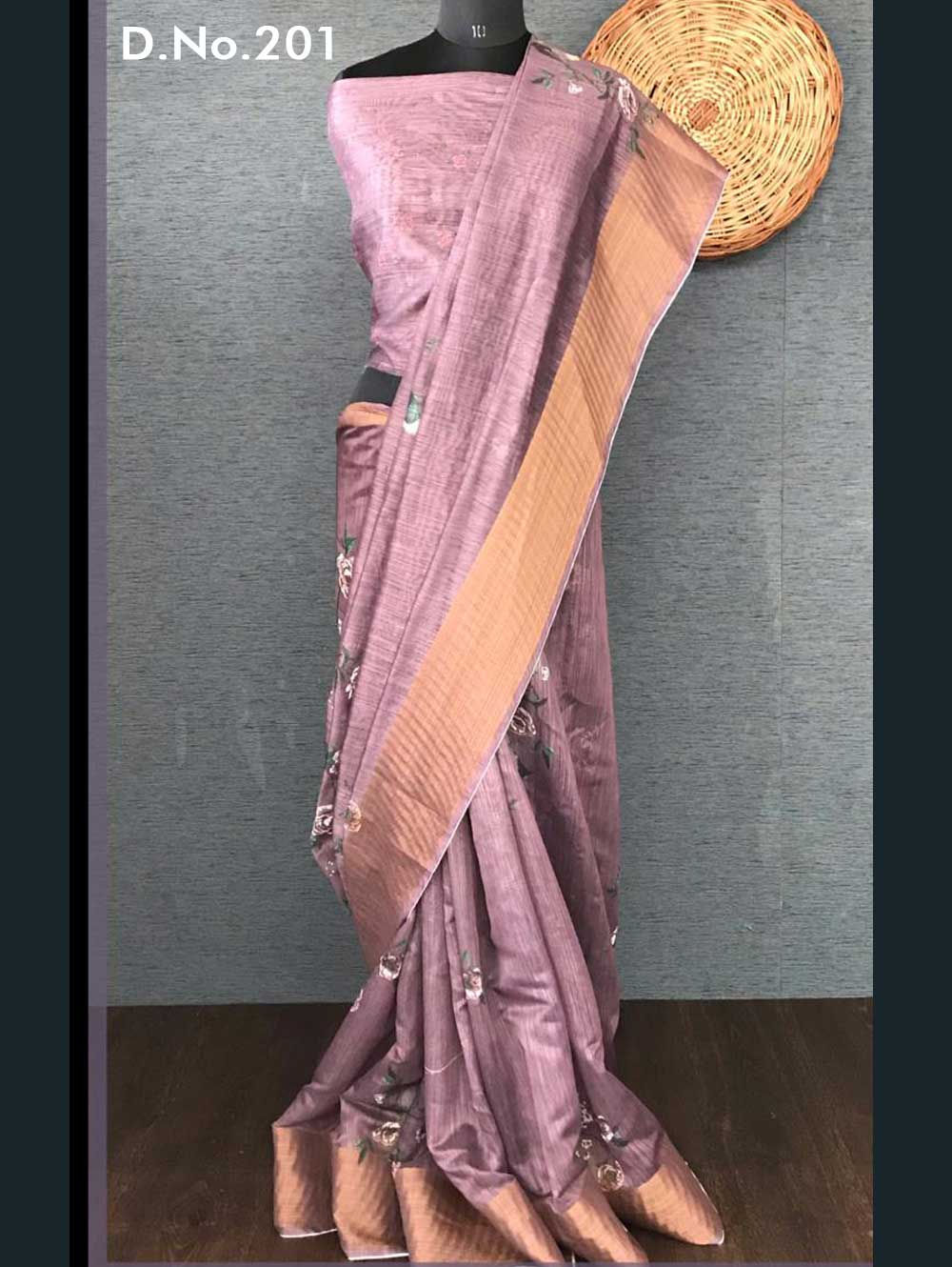 Very Soft Pink Floral Printed Zari Border Saree