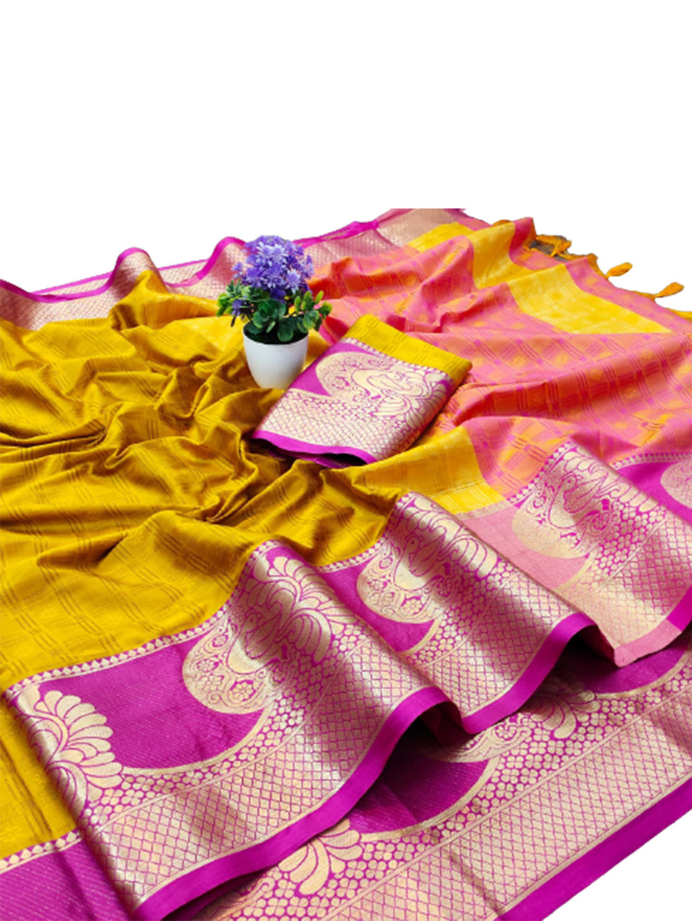 Mustard Designer Cotton Silk Saree