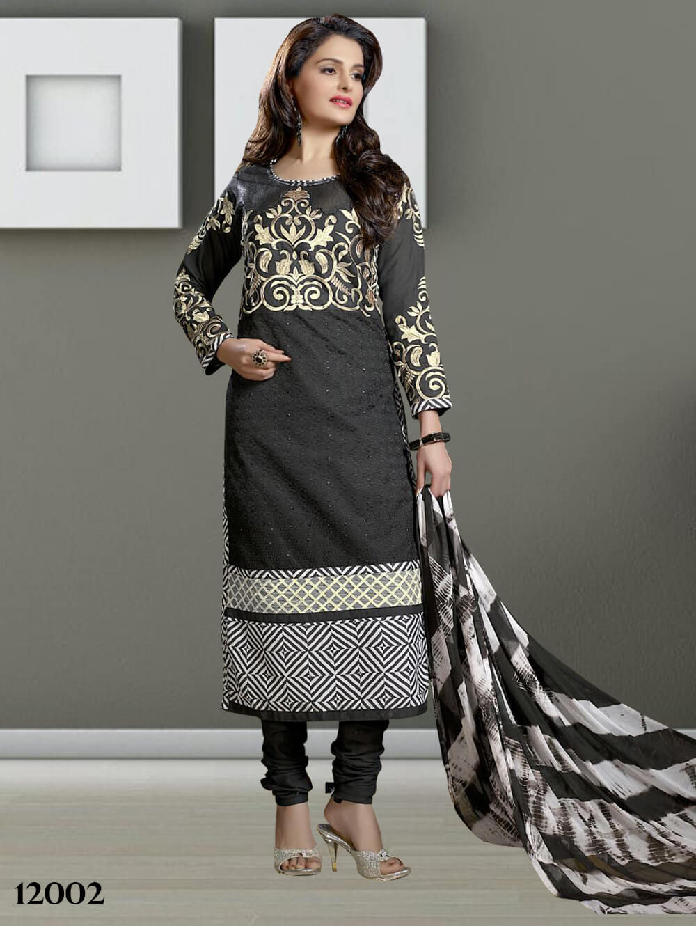 12002 Black Designer Straight Suit