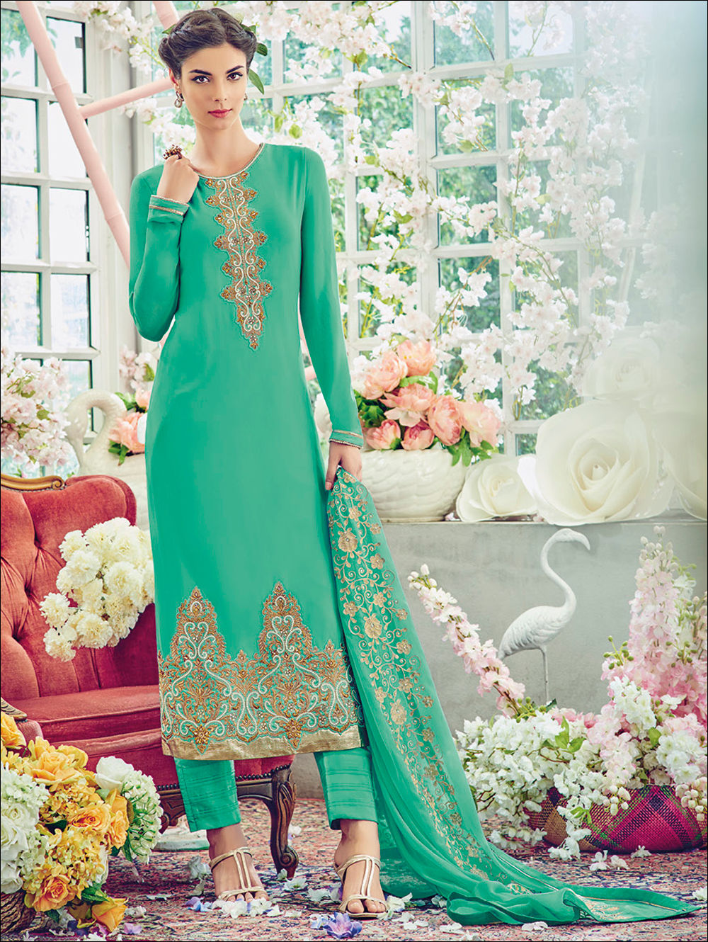 5161 Sea Green Georgette Designer Suit