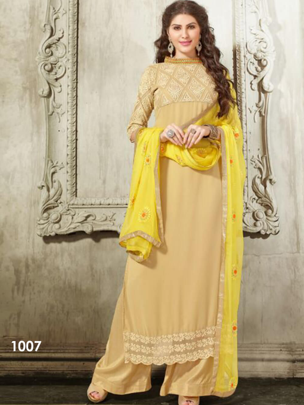 1007Beige Designer Georgette Plazo Suit