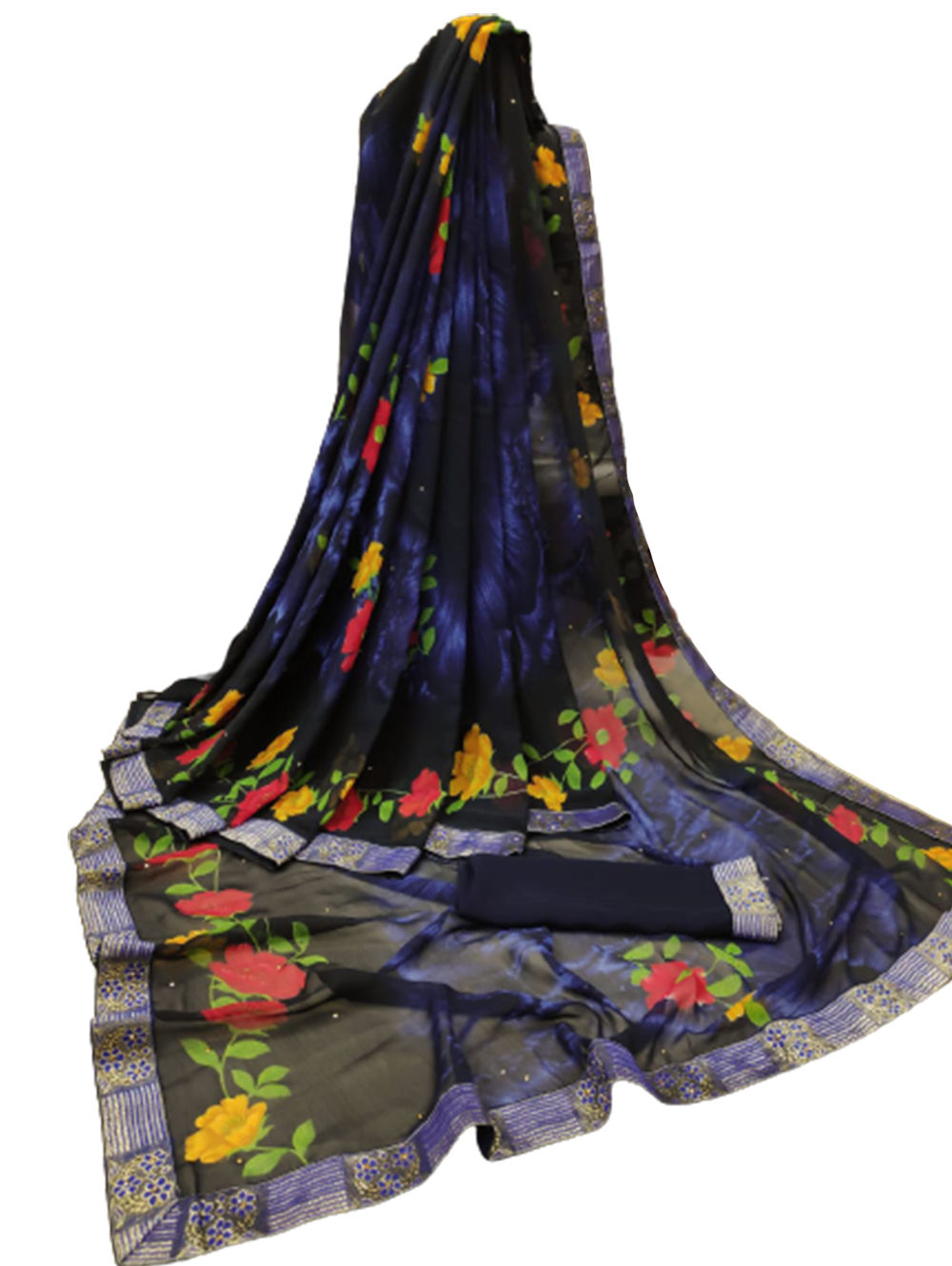 NavyBlue Digital Printed Weightless Chiffon Sarees