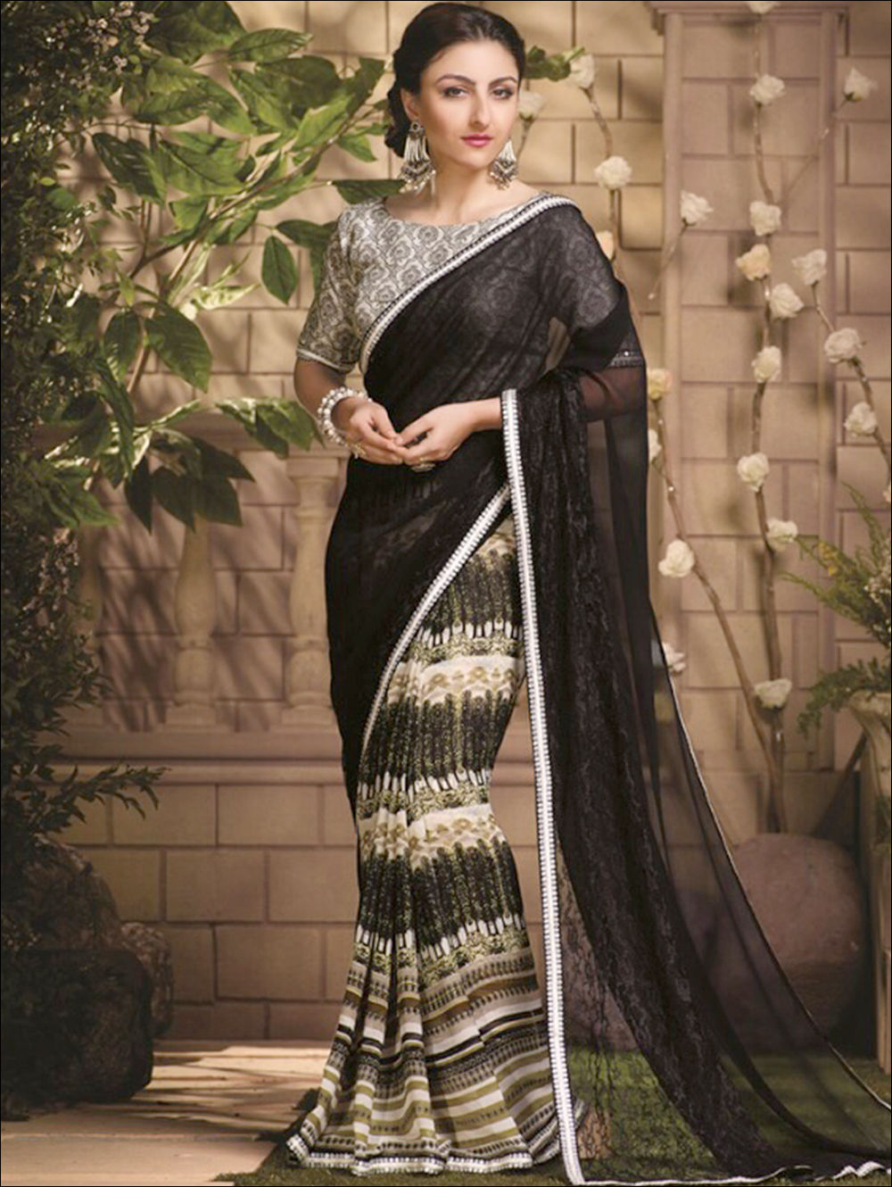 1488RichBlack and Ivory Party Wear Designer Saree