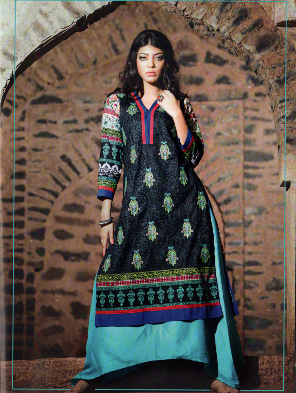 1007Black and Multicolor Cotton Lawn Daily Wear Kurti