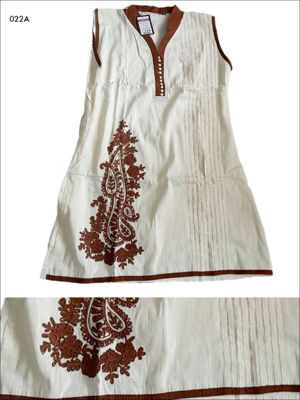 022A Cream and Brown Designer Cotton Kurtis