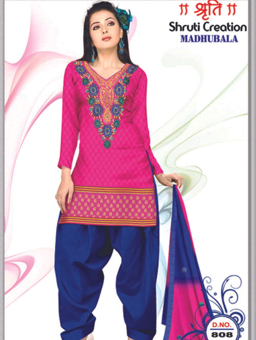 808 Deep Pink and Midnight Blue Banarasi Jaquard Dress Material