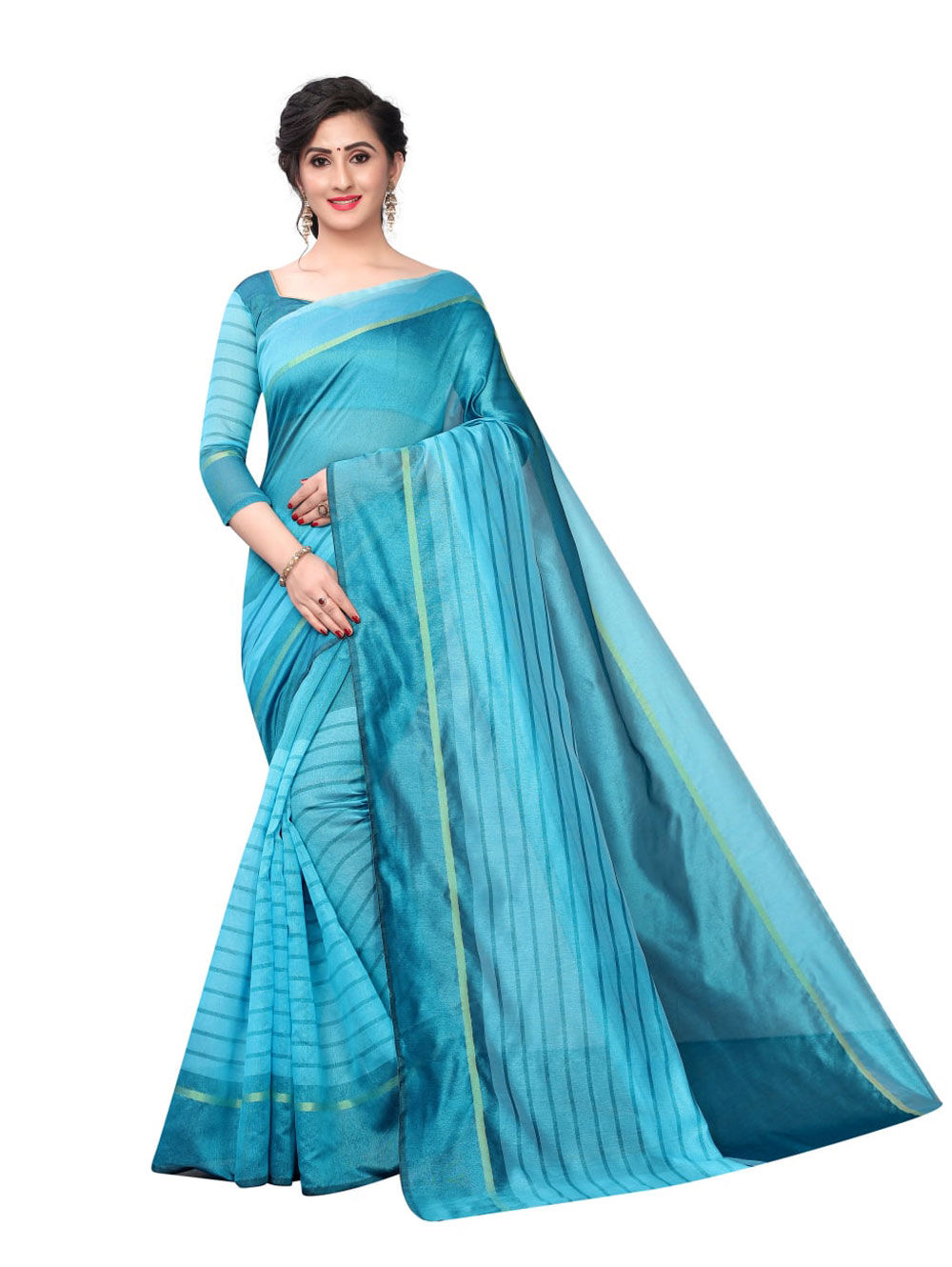 Sky Blue Beautiful Cotton Saree