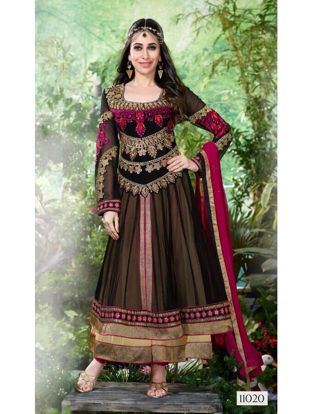 11020Black and Deep Pink Anarkali Suit