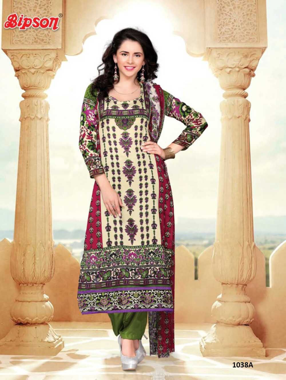 1038A Cream and Red Cotton Straight Suit