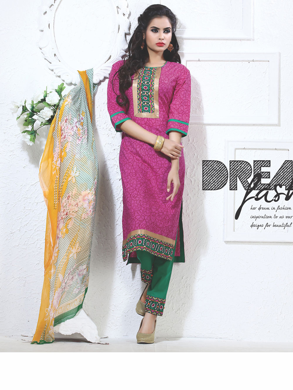 4Pink and LightBlue Cotton Party Wear/Daily Wear Straight Suit