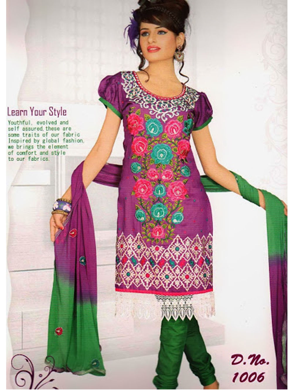 1006Purple and OliveGreen Georgette Chudidar Suit