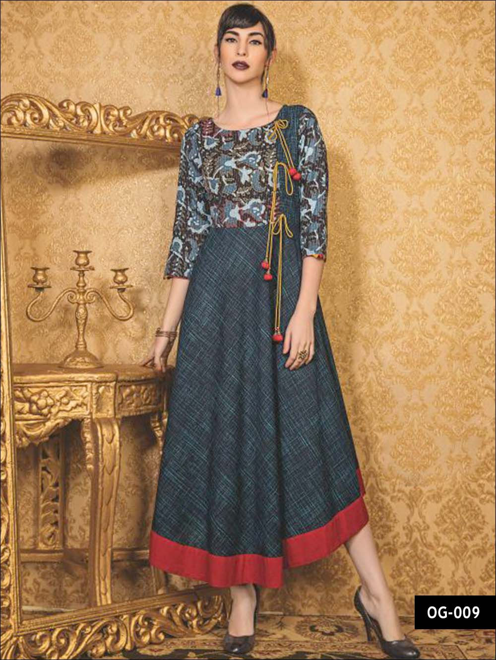 009 PeacockGreen and Black Ethnic Style Kurti