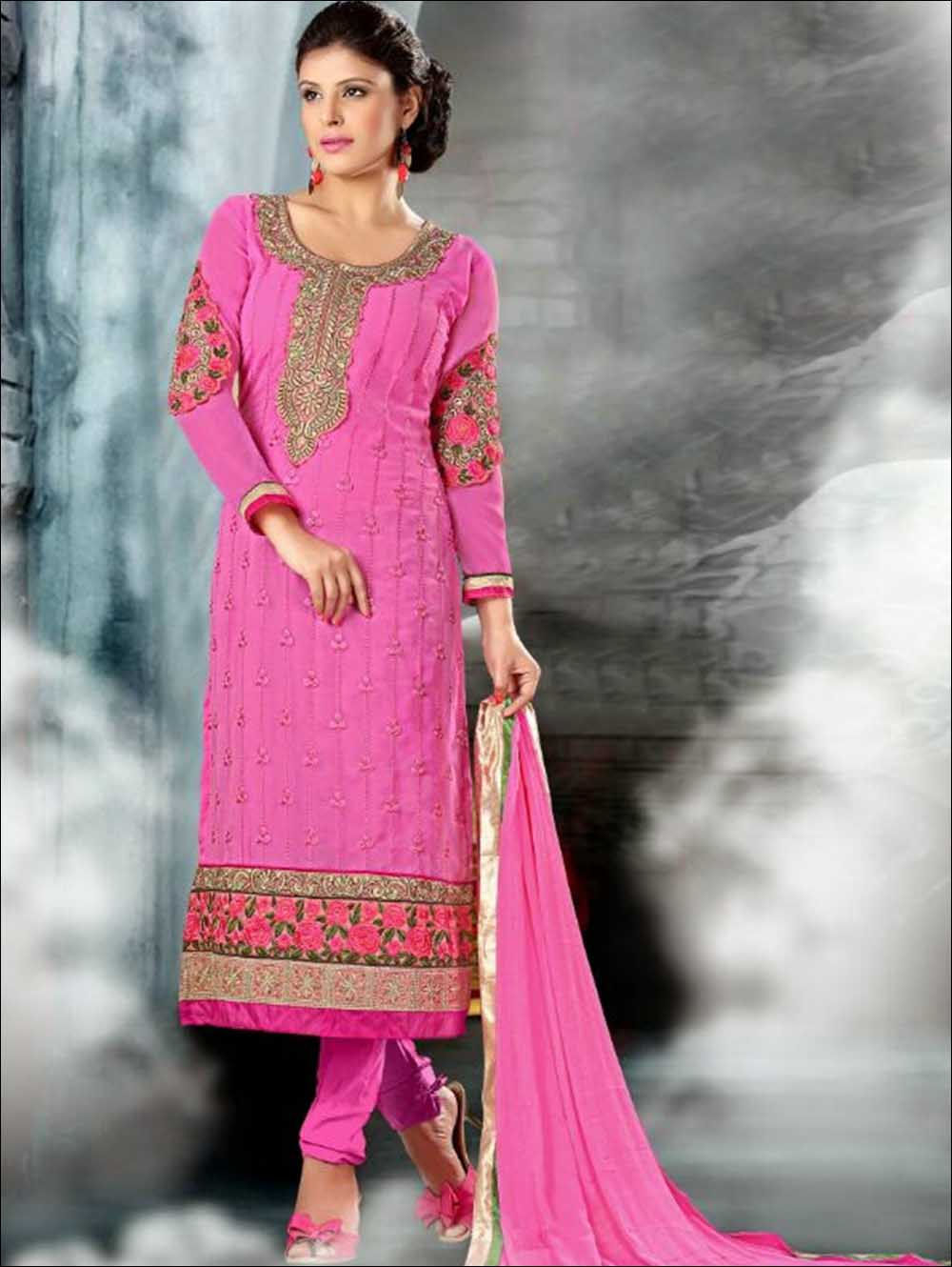 3004Pink and Golden Straight Suit