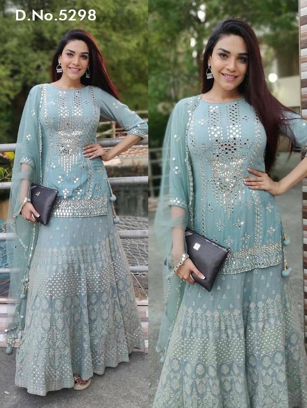 Botticelli Coloured Designer Georgette Embroidered Plazo Suit With Dupatta