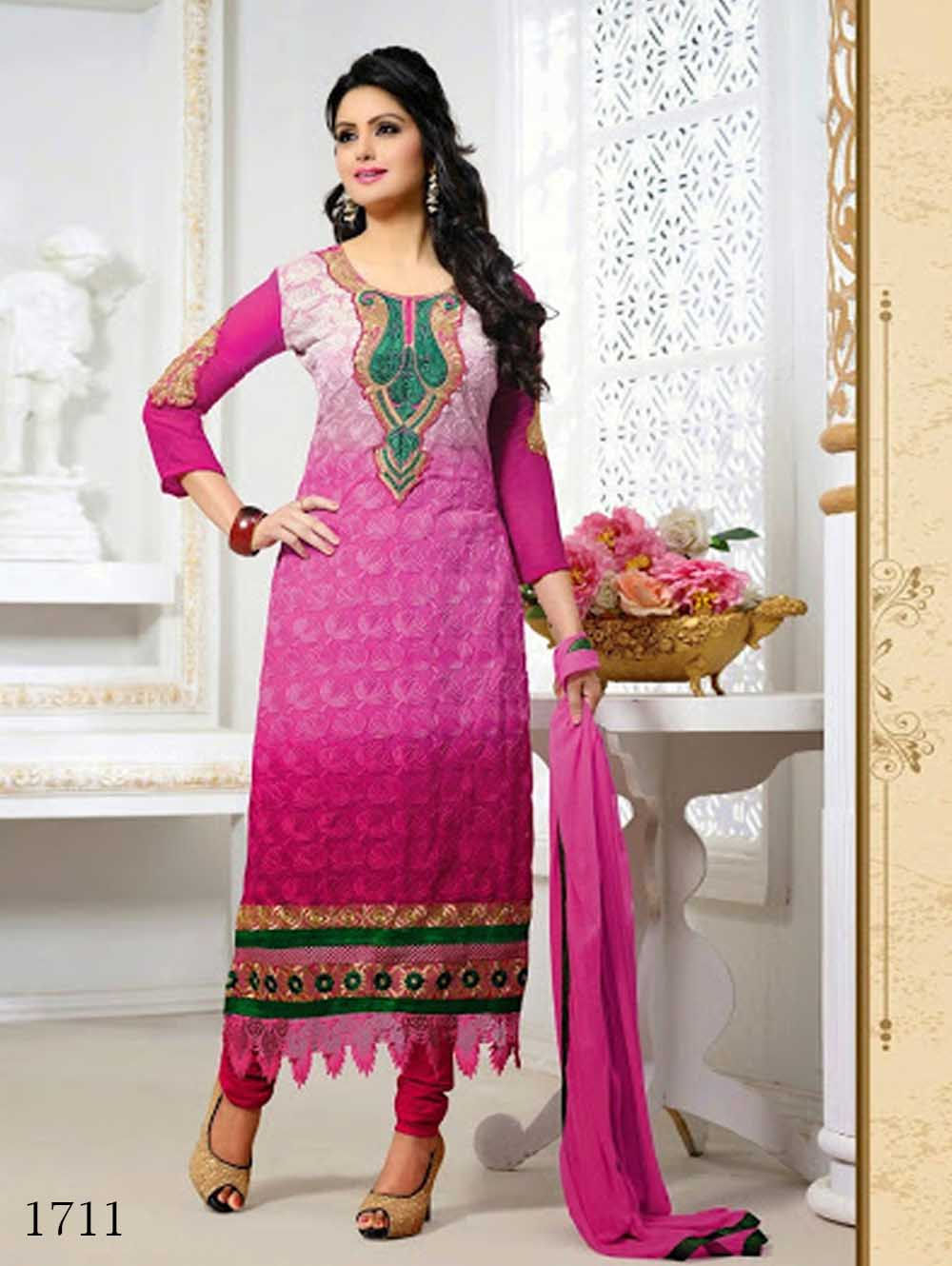 1711Magenta Georgette Straight Suit