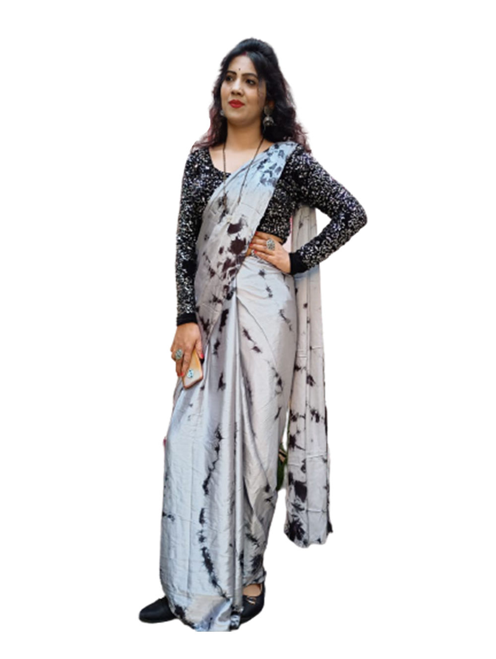 Silver Classy Saree with Velvet Sequence Blouse